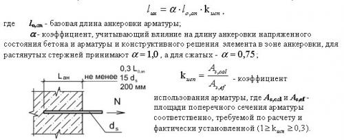 Длина анкеровки арматуры таблица. Прямая анкеровка.