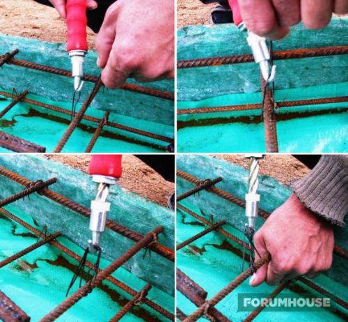Как вязать арматуру для фундамента. Вязка арматуры при помощи реверсивного крючка, пластиковыми стяжками и шуруповёртом